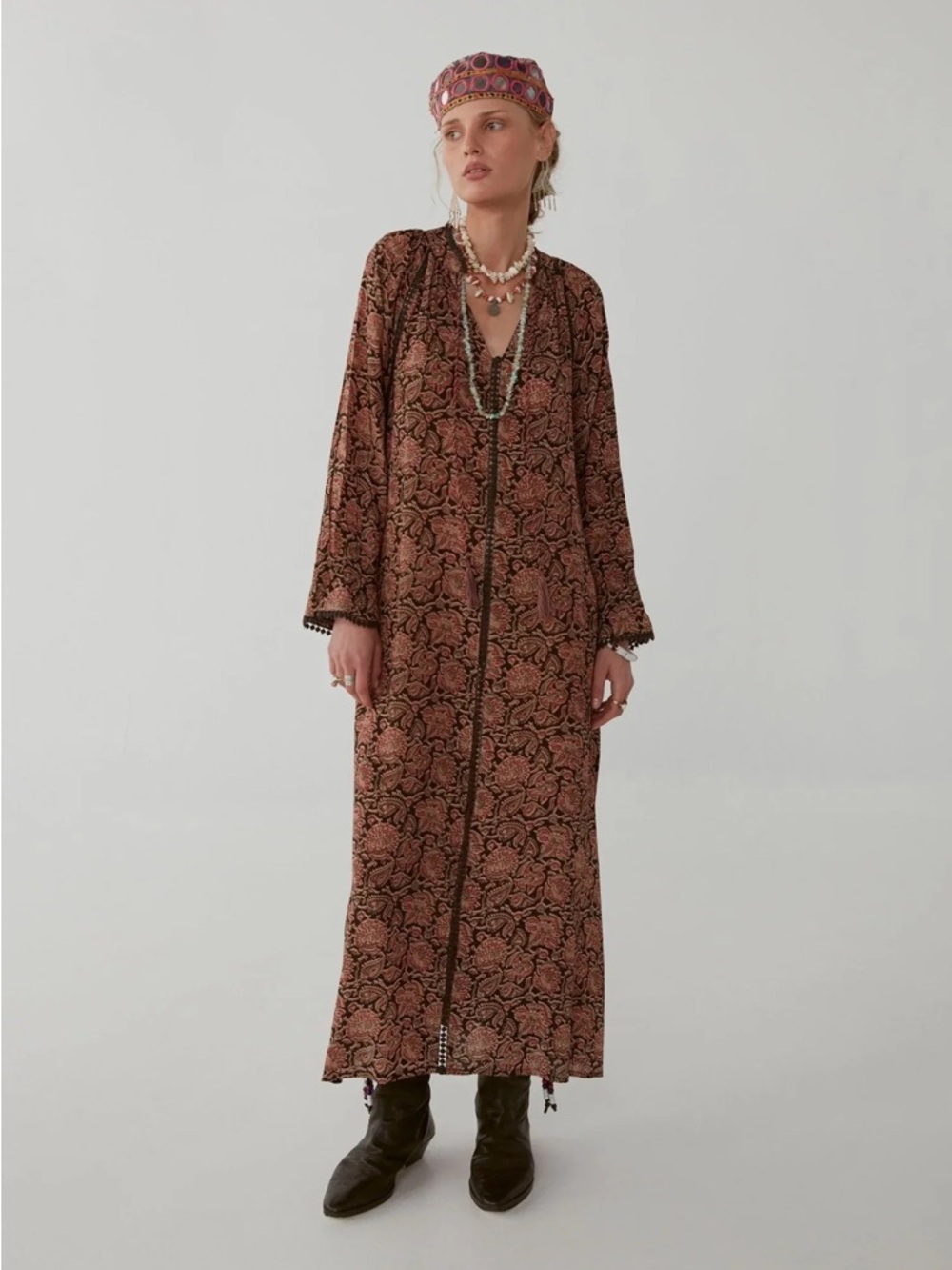 NWT Maison Hotel Long Jane Dress Mumbai Print Size XS